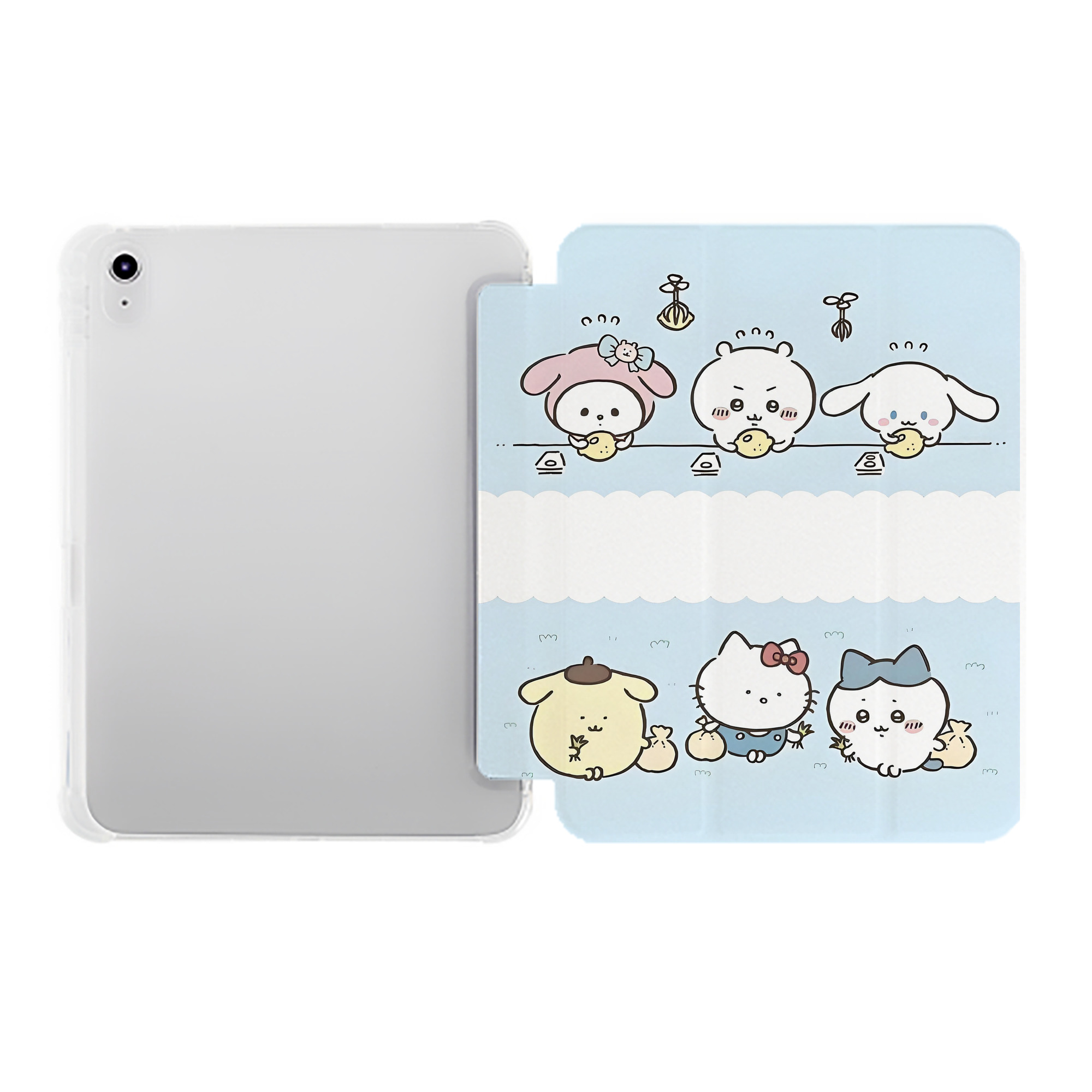 （画像用） ちいかわ Chii-kawa IPad ケース ペン収納付き 三つ折りスタンド PUレザー×シリコン 対応機種9.5/10.5/10.9インチ